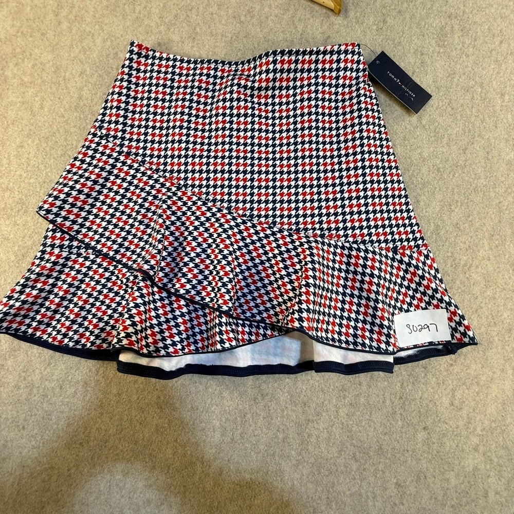 Tommy Hilfiger Girls Houndstooth Ruffle Skirt Flag Blue Red White L 12/14 NWT